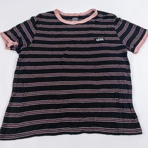 VANS Off the Wall Stretchy Striped Tee Pink Black Short Sleeved Top Size Small